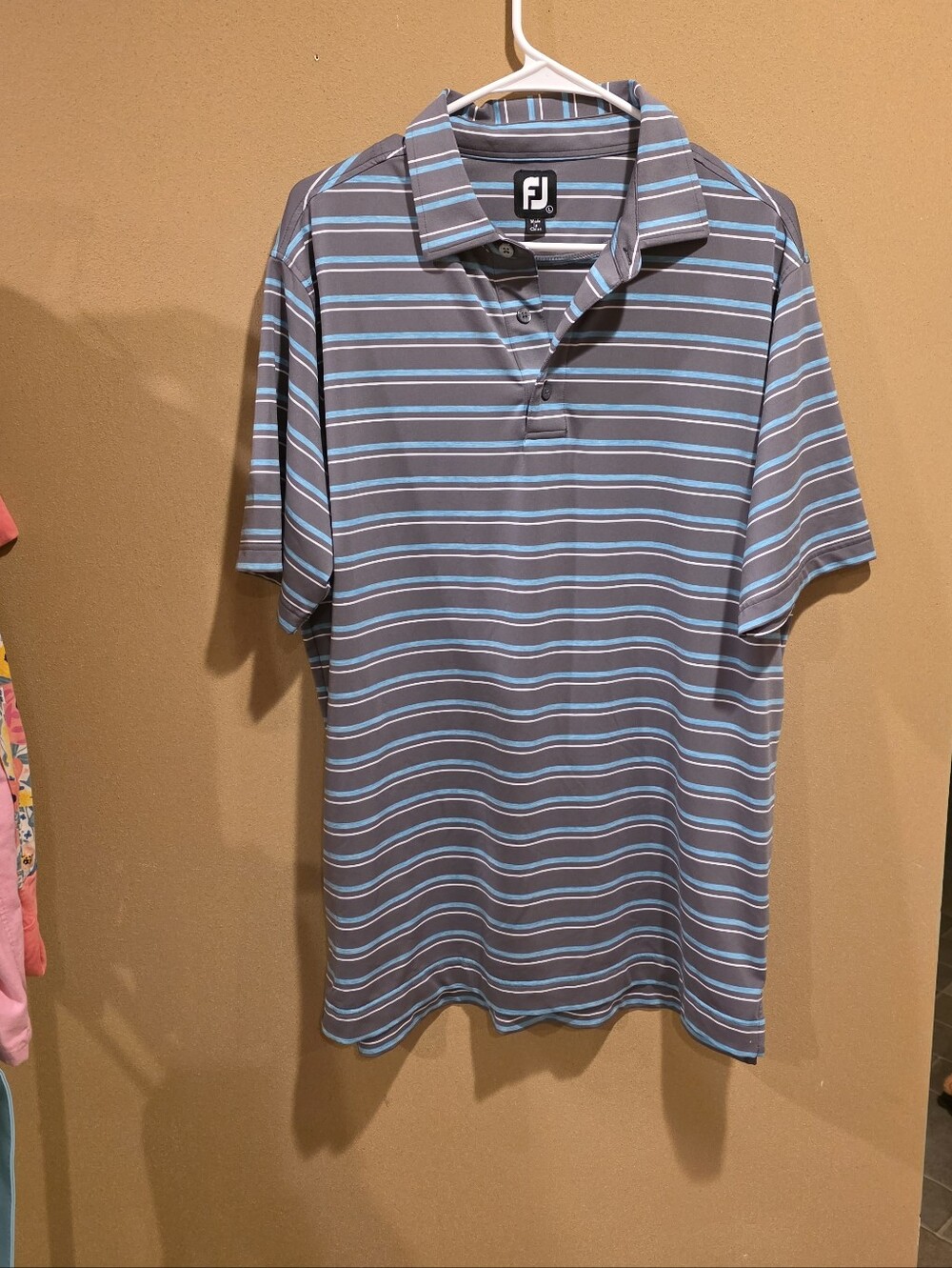 FootJoy Men's Gray Polo with Light Blue Stripes